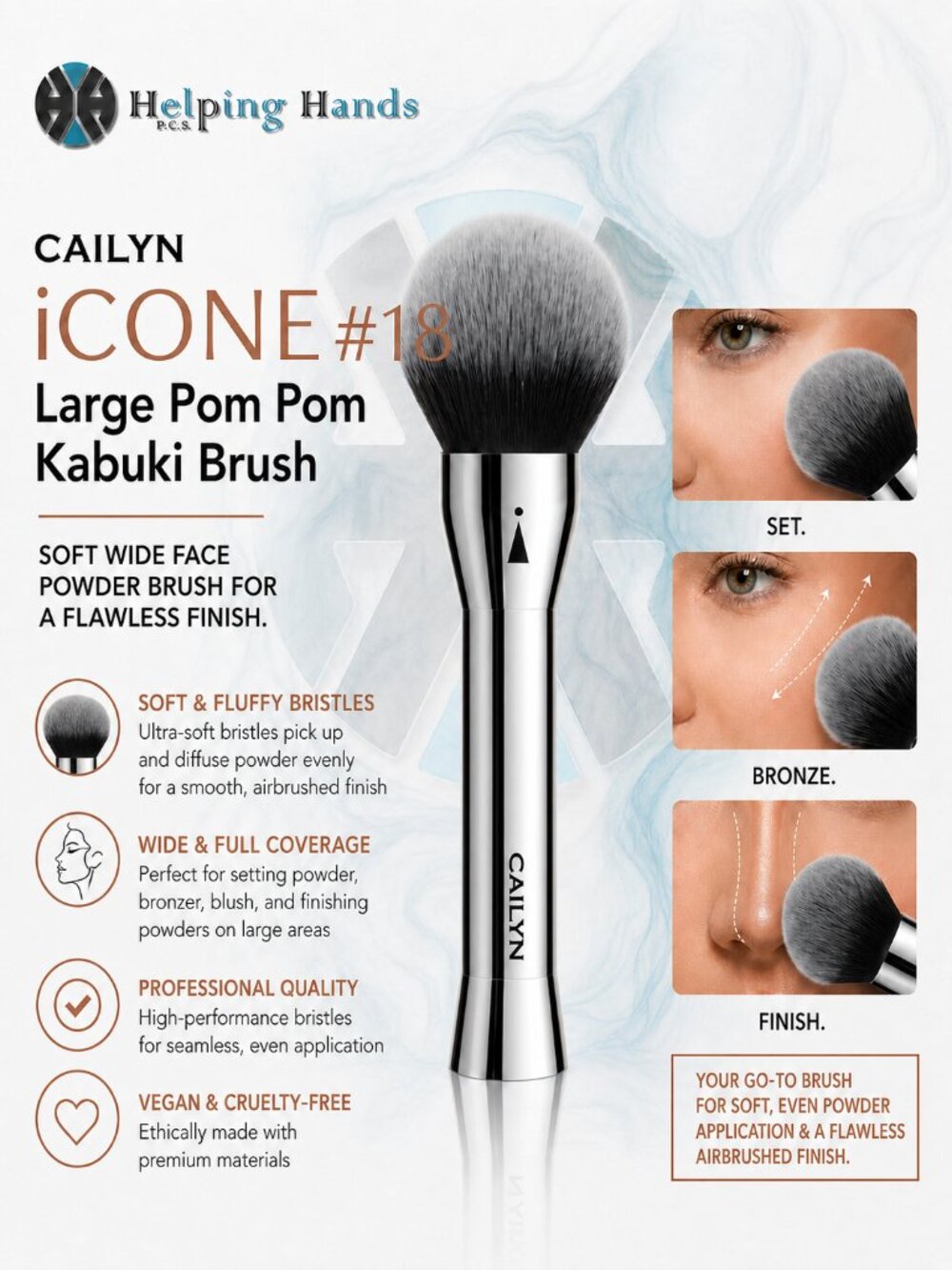 Cailyn iCONE #18 Large Pom Pom Kabuki Brush - Soft Wide Face Powder Brush